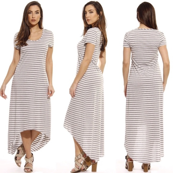 Striped High Low Short Sleeve Jersey Maxi Dress - Picture 1 of 1